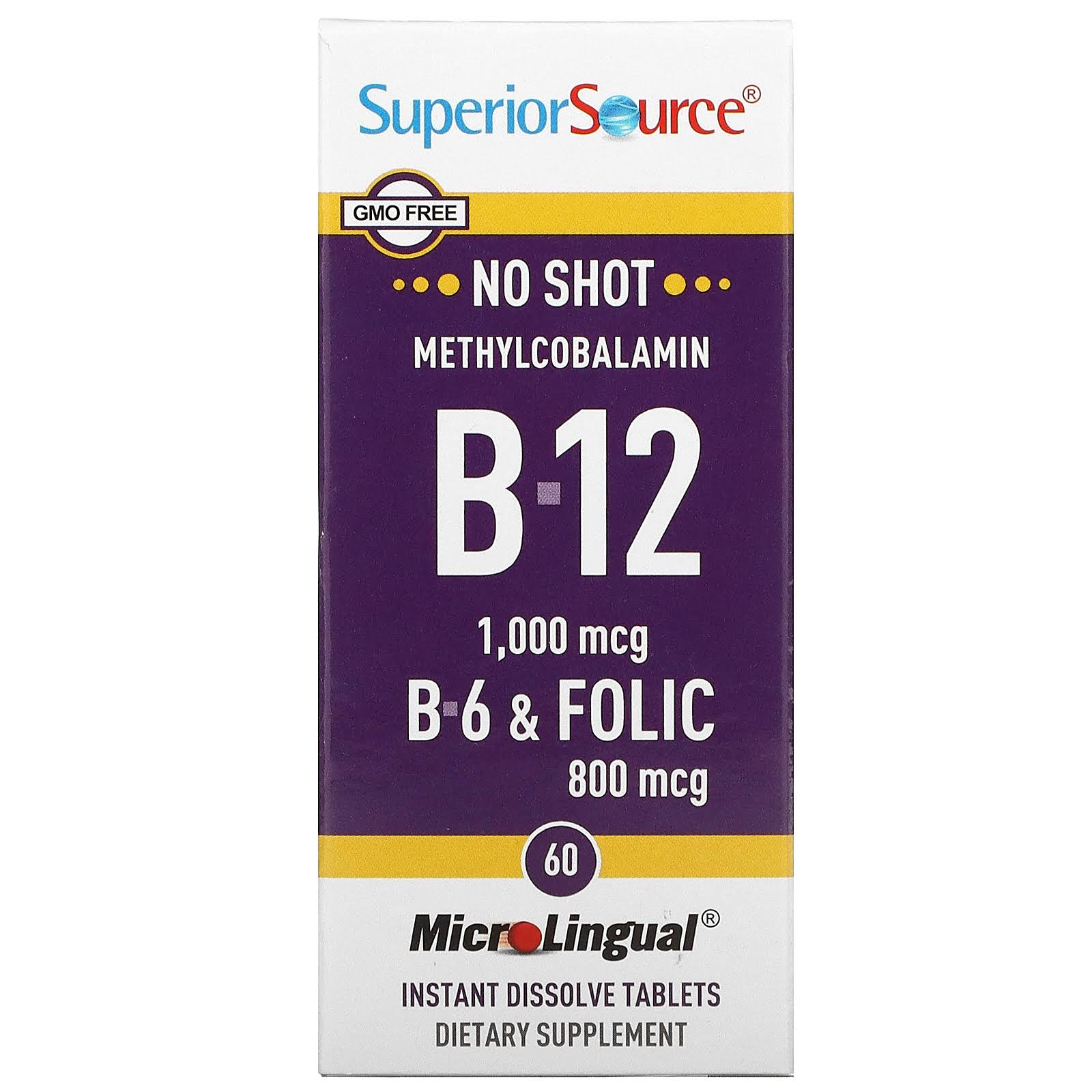 Superior Source No Shot Methylcobalamin B12, B6 & Folic Acid - 800mcg