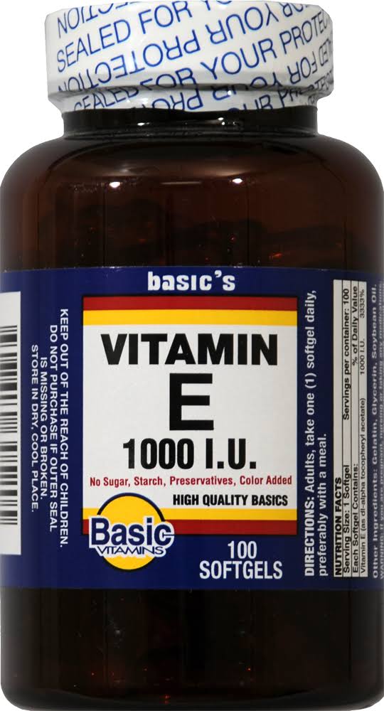 Basic Vitamins Vitamin E 1000 IU - 100 Gelcaps