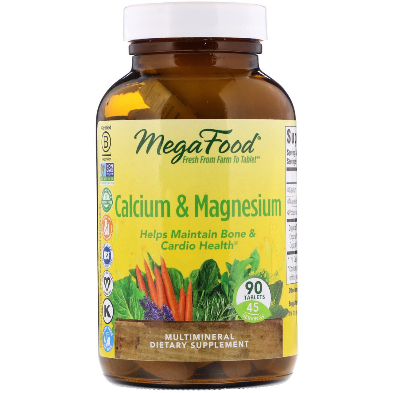 MegaFood Calcium Magnesium and Potassium Supplement - 90 Tablets