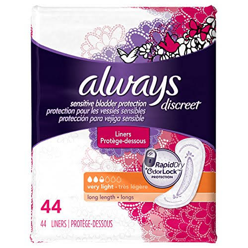 Always Discreet Sensitive Bladder Protection Long Length Liners - Very Light, 44ct
