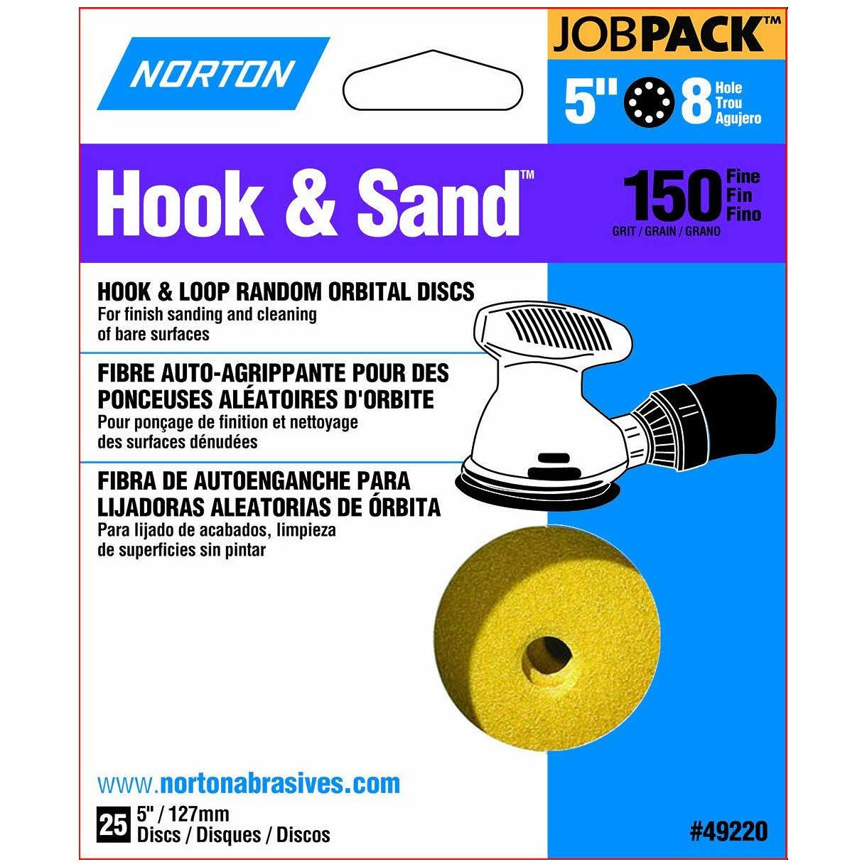 Norton P150 Hook and Loop Discs - 5", 8 Hole, 25pk