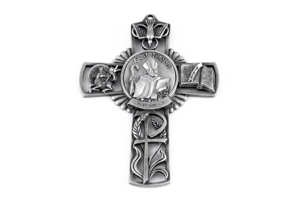Pewter Catholic Saint St Timothy Pray for US Wall Cross, 13cm | Decor | Best Price Guarantee | 30 Day Money Back Guarantee | Delivery Guaranteed