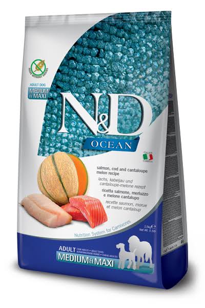 Farmina N&D Ocean Salmon, Cod & Cantaloupe Melon Dry Dog Food, 5.5lb / Adult Medium & Maxi