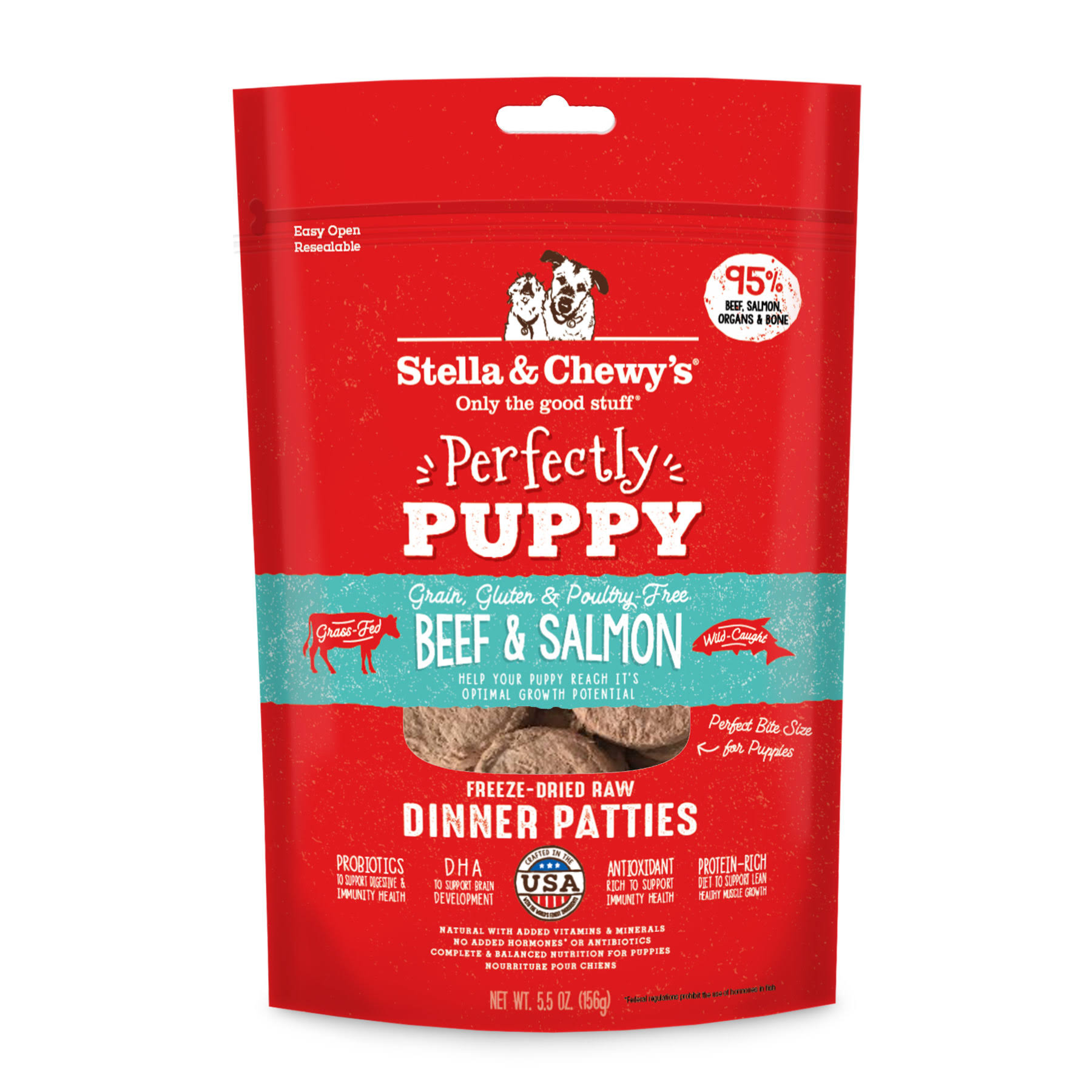 Stella & Chewy's Beef and Salmon Puppy Dinner Patties Freeze-Dried Raw Dog Food 14 oz