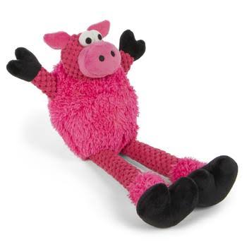 goDog Checkers Skinny Pig Dog Toy - Pink - Large