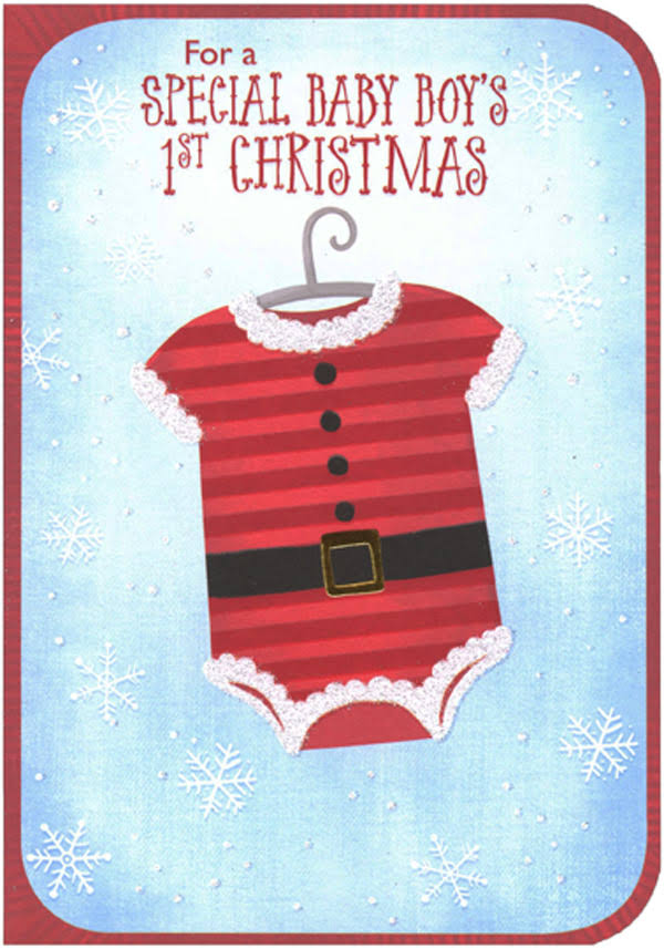 One Piece Santa Suit on Hanger : Baby Boy's First : 1st Christmas Card