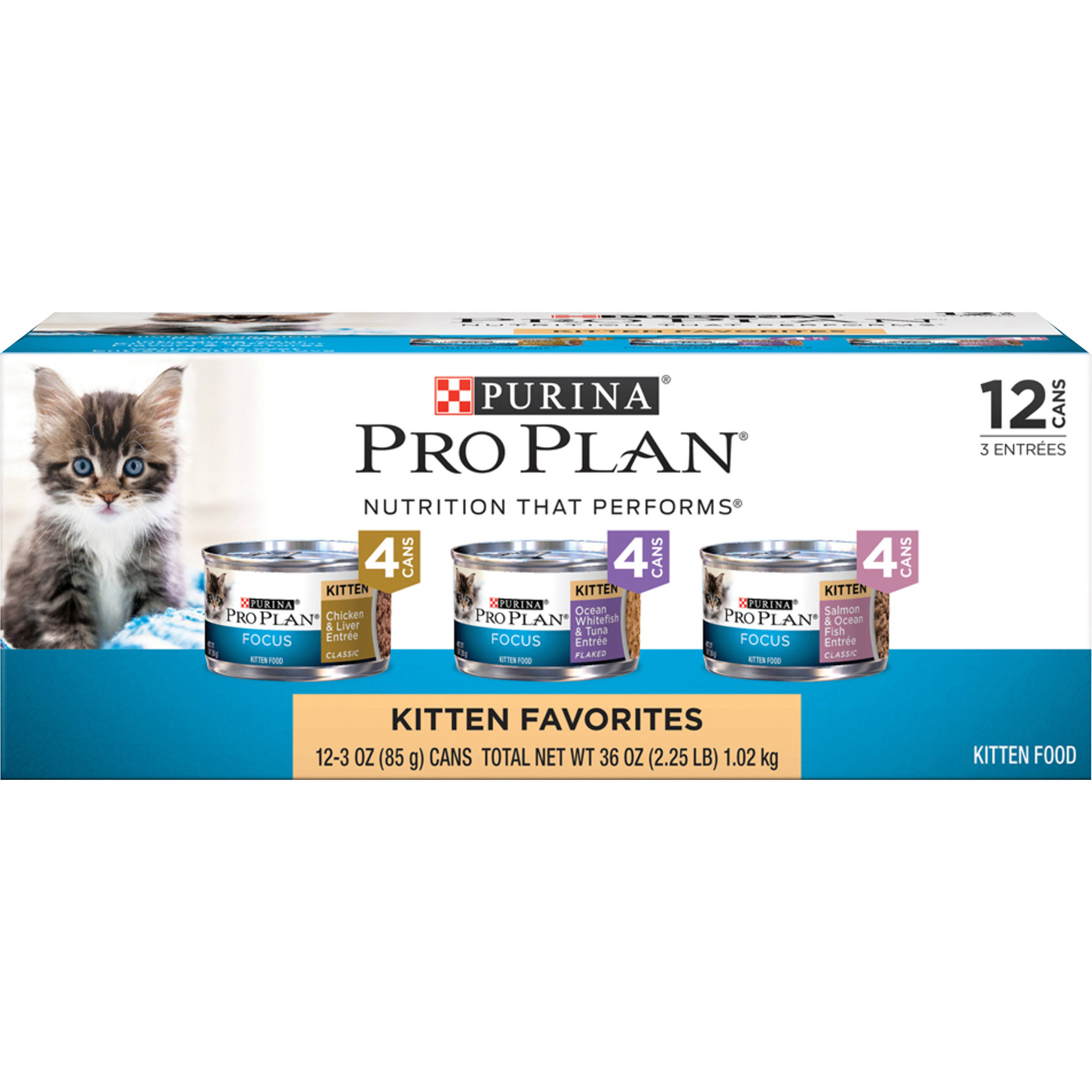 Purina Pro Plan Focus Kitten Favorites Wet Kitten Food Variety Pack (12) 3 oz. Cans
