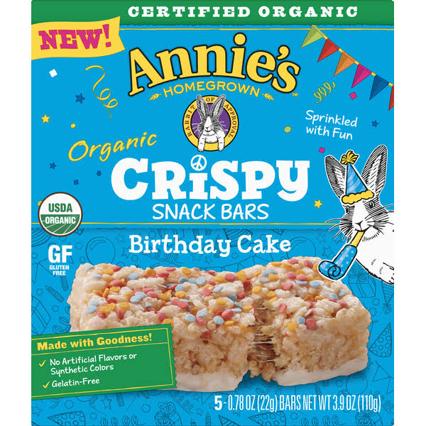 Annie's Homegrown - Crispy Snack Bars Birthday Cake 5count - Case of 8 - 3.9 oz