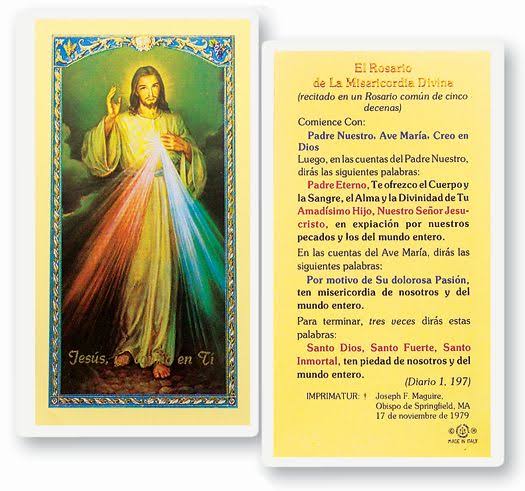 El Rosario de La Misericordia Laminated Spanish Prayer Card