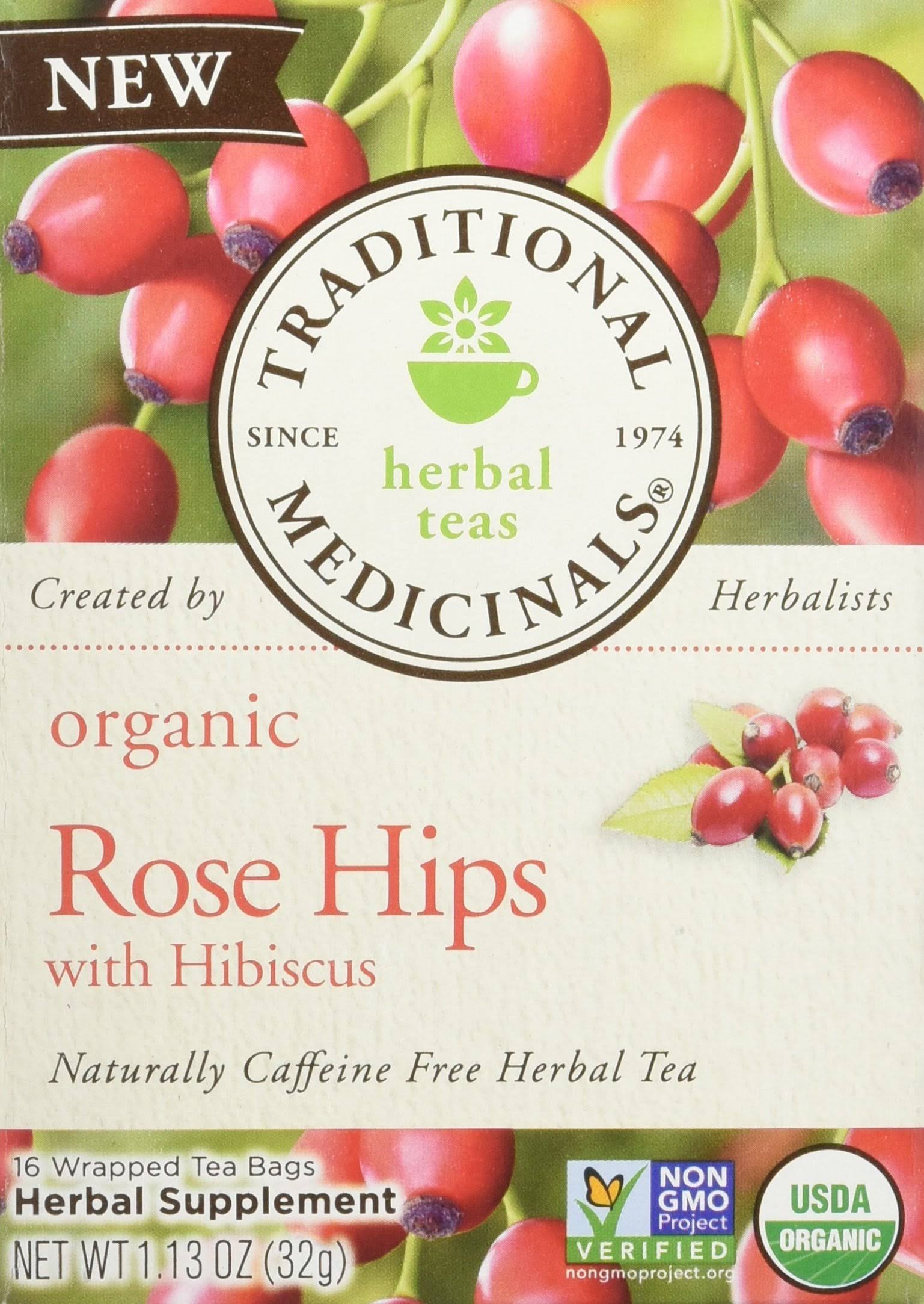 Traditional Medicinals Organic Herbal Tea, Rose Hips with Hibiscus - 16 tea bags, 1.13 oz box