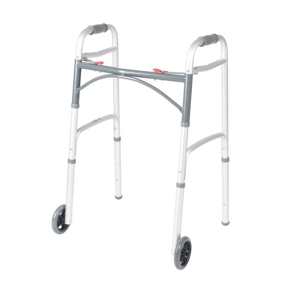 Dual Button Folding Walker with Wheels | Medical Supplies & Equipment | Best Price Guarantee | 30 Day Money Back Guarantee
