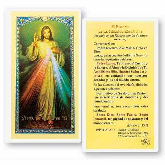 El Rosario de La Misericordia Laminated Spanish Prayer Card