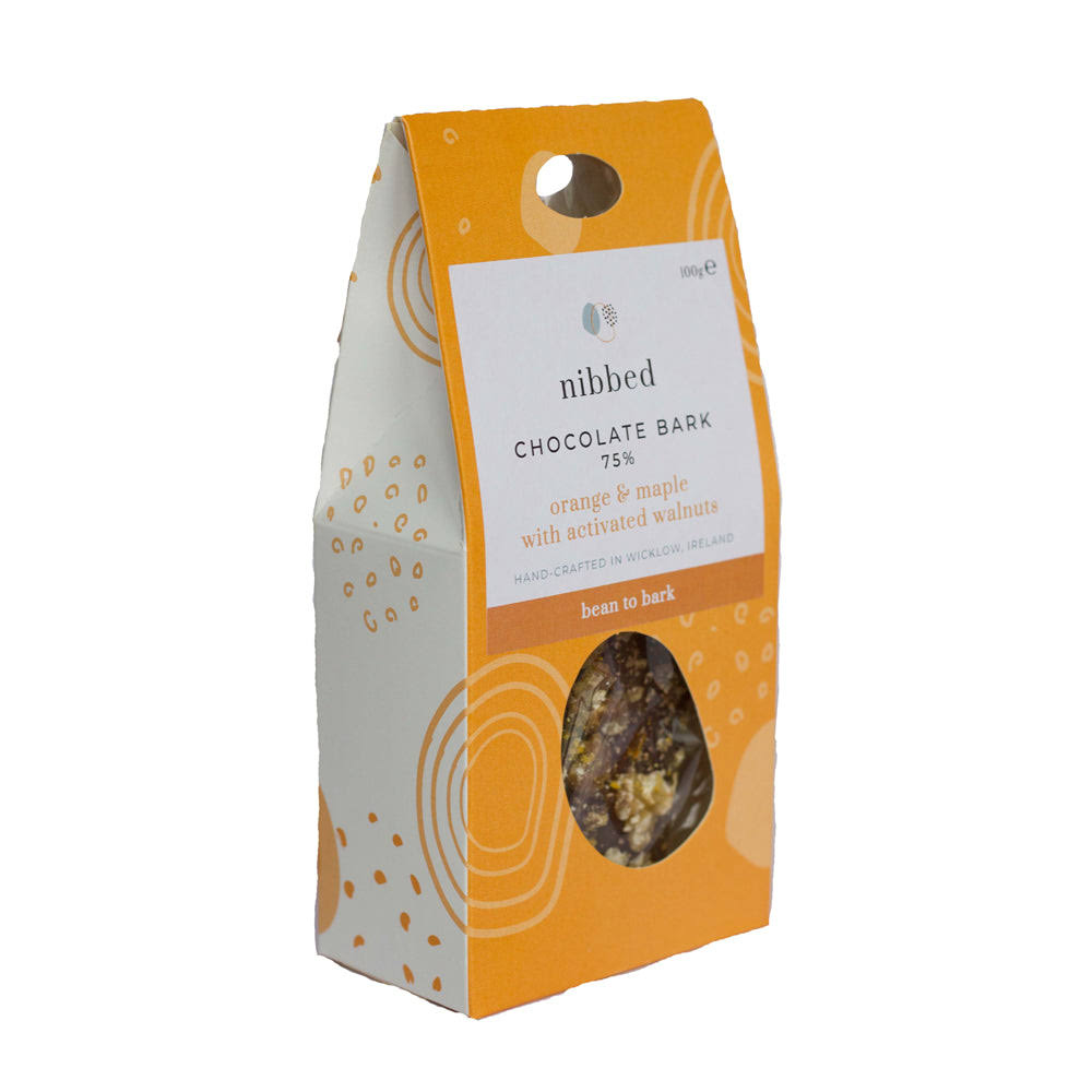 Nibbed Chocolate Bark 75% Orange & Maple with Activated Walnuts - 100g