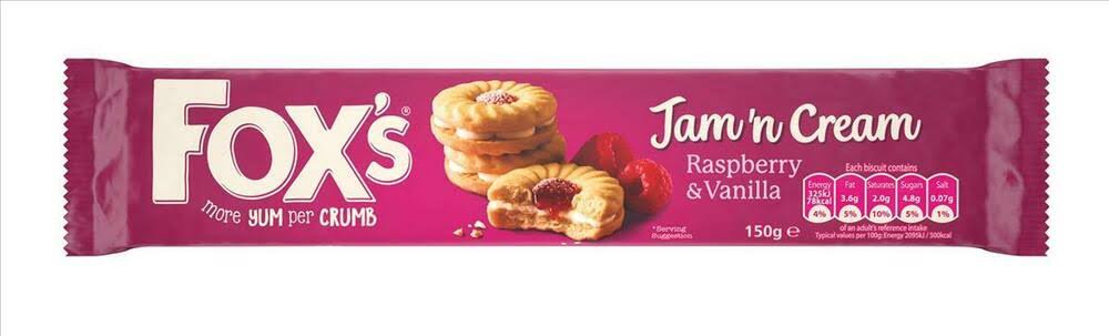 Fox's Jam Sandwich Cream Biscuit - Raspberry and Vanilla, 150g