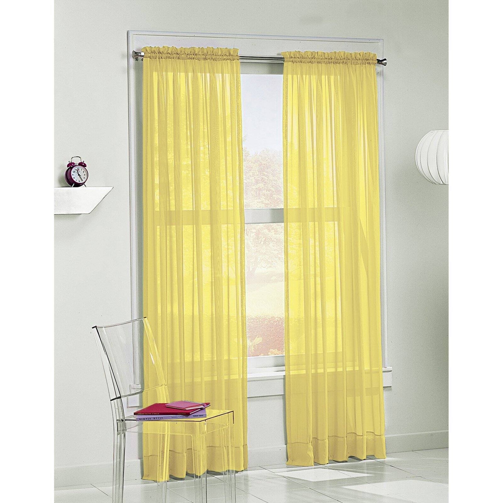 No. 918 Calypso Sheer Voile Rod Pocket Curtain Panel, 59" x 63", Lemon Yellow