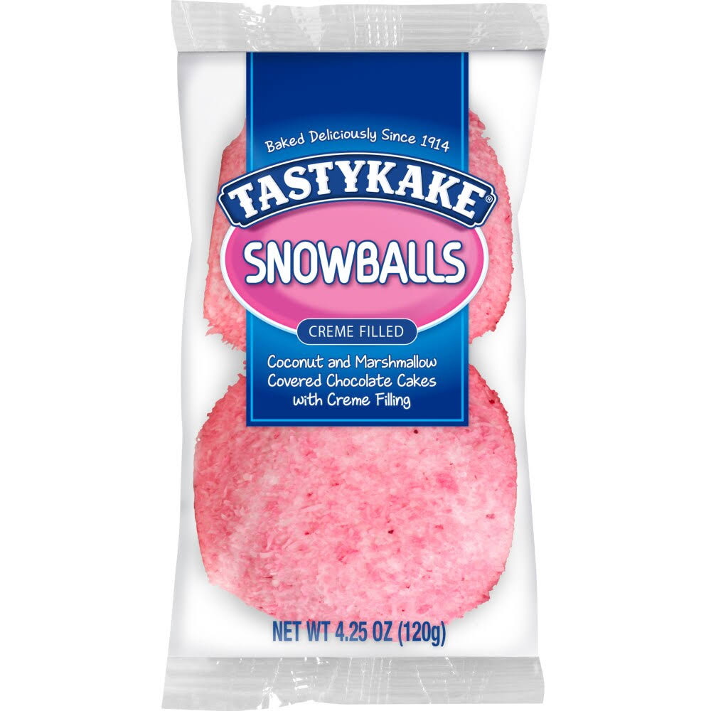 Tastykake Snowballs Cake - Coconut and Marshmallow Covered Creme Filled Chocolate Cakes, 2ct
