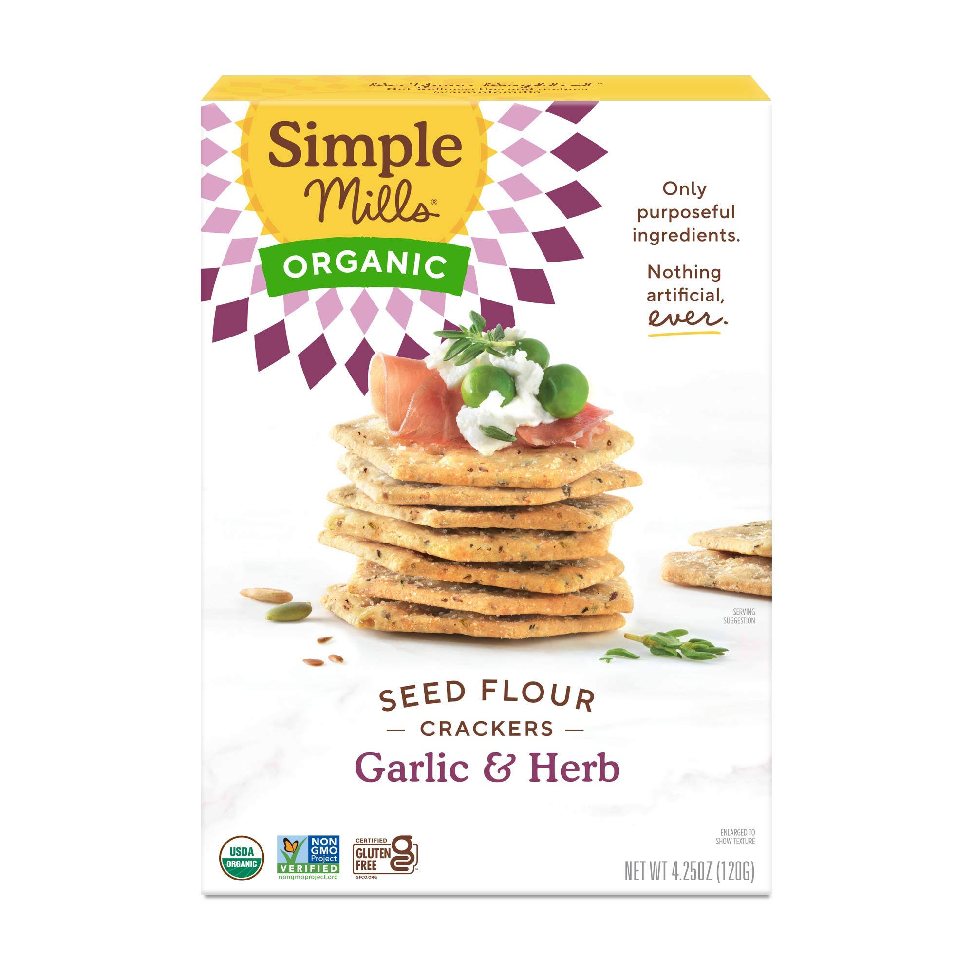 Simple Mills Crackers, Organic, Garlic & Herb, Seed Flour - 4.25 oz