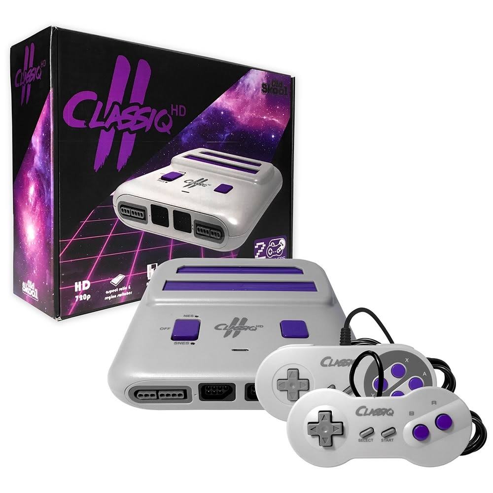 Old Skool Classiq 2 HD 720p Twin Video Game System, Grey/Purple Compatible With SNES/NES Nintendo And Super Nintendo Cartridges