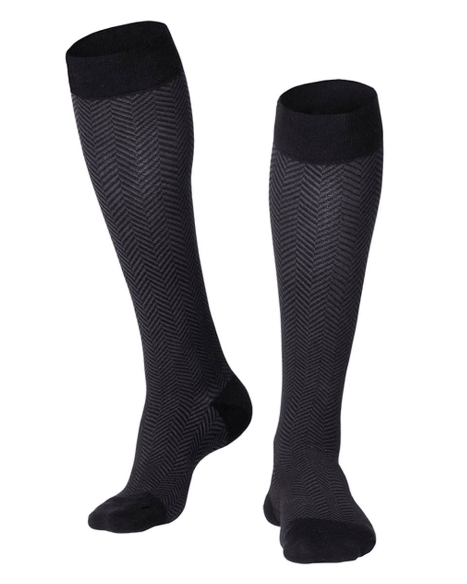 Touch Men's Knee High Compression Socks - Black Herringbone, Large, 15-20 mmHg