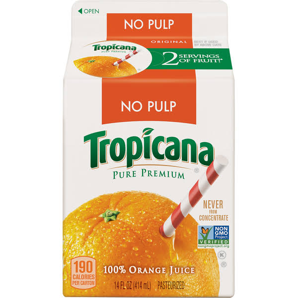 Tropicana No Pulp Pure Premium Florida Orange Juice - 14 Oz