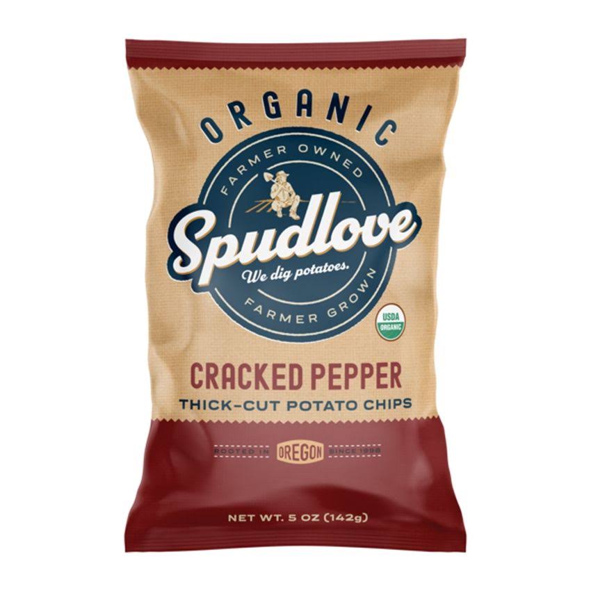 SpudLove Organic Thick-Cut Potato Chips Cracked Pepper | 5 oz Bag