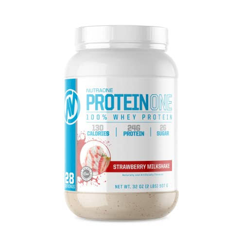 ProteinOne Whey Protein Powder by NutraOne Non GMO and Amino Acid Free Protein Powder Strawberry Milkshake 2 lbs