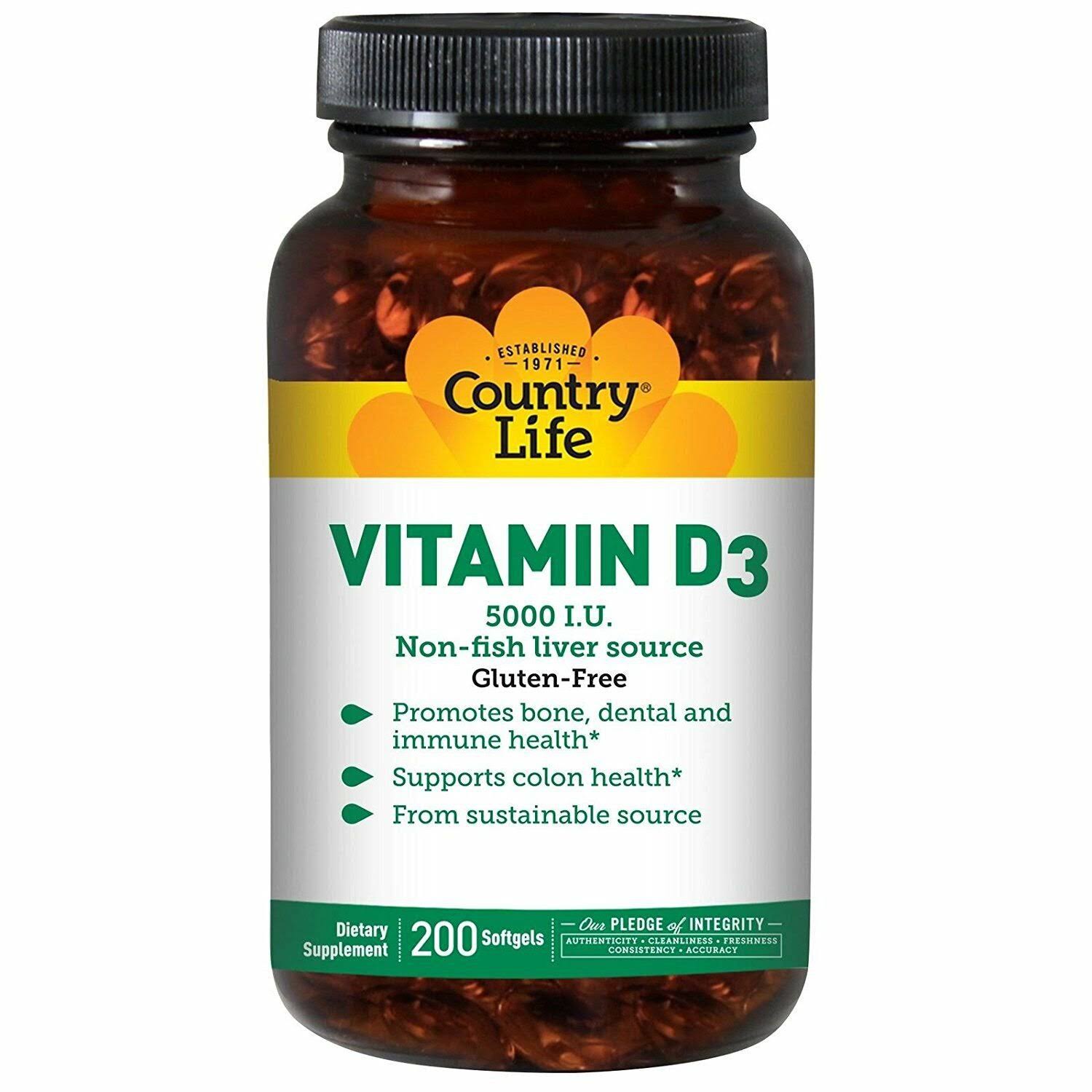 Country Life Vitamin D3 - 5000 IU, 200 Softgels