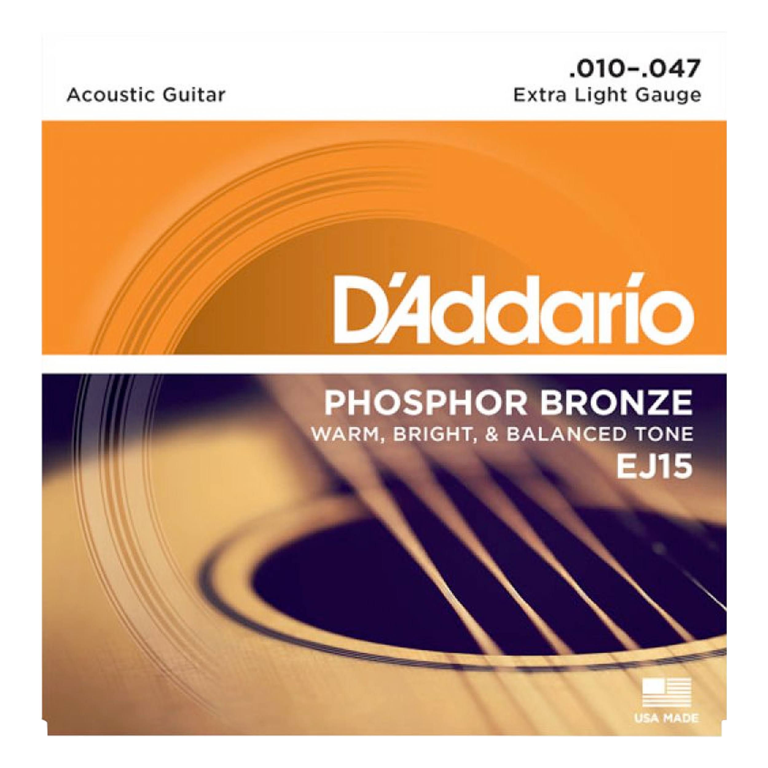 D'Addario EJ15 Phosphor Bronze Acoustic Guitar Strings - Extra Light, .010-.047