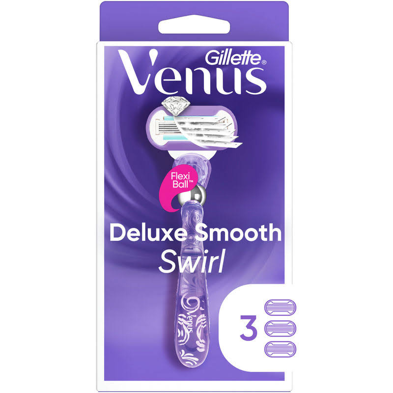 Gillette Venus Deluxe Smooth Swirl Women's Razor Handle + 3 Blade Refills