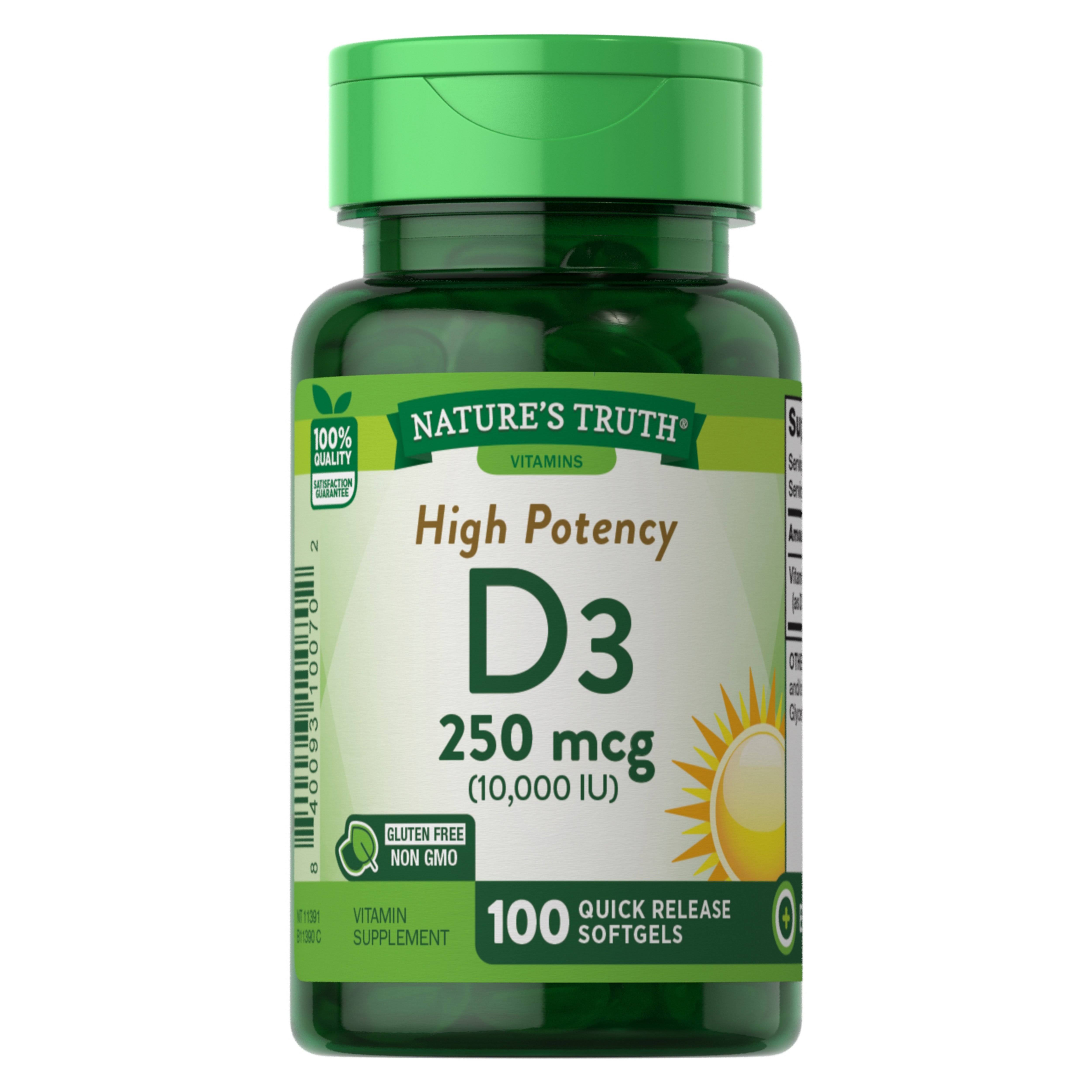 Nature's Truth High Potency Vitamin D3 250 mcg (10000 IU) 100 Quick Release Softgels