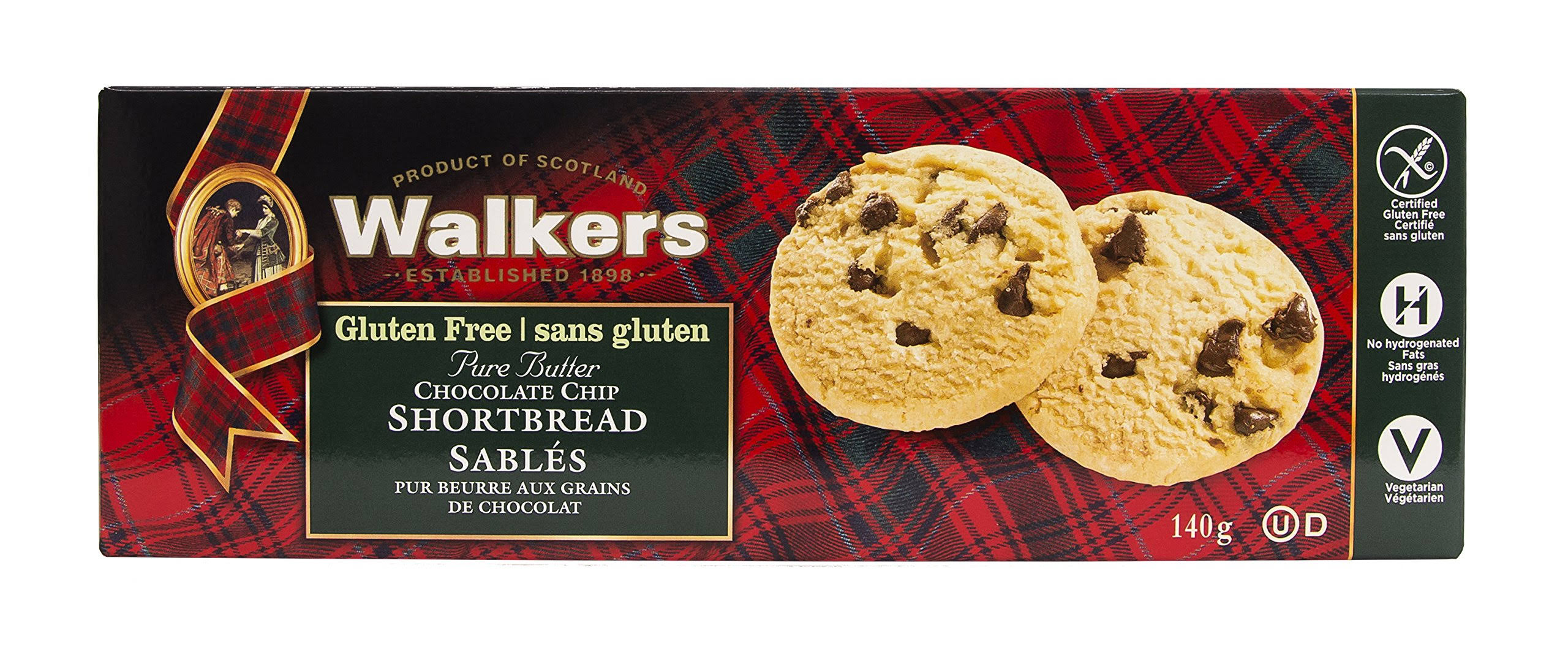 Walkers Gluten Free Pure Butter Shortbread - Chocolate Chip, 140g