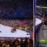 WWE SummerSlam: Brock Lesnar lifts the ring with a tractor during Roman Reigns match