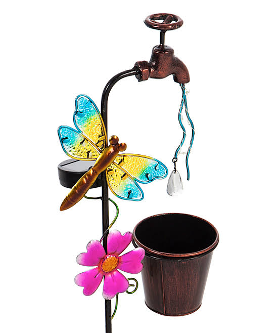 Evergreen Blue & Yellow 36.25'' Faucet Dragonfly Solar Garden Stake One-Size