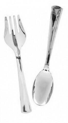 Silver Plated Plastic Serving Spoon & Fork Set. Gov. Delivery Is Free