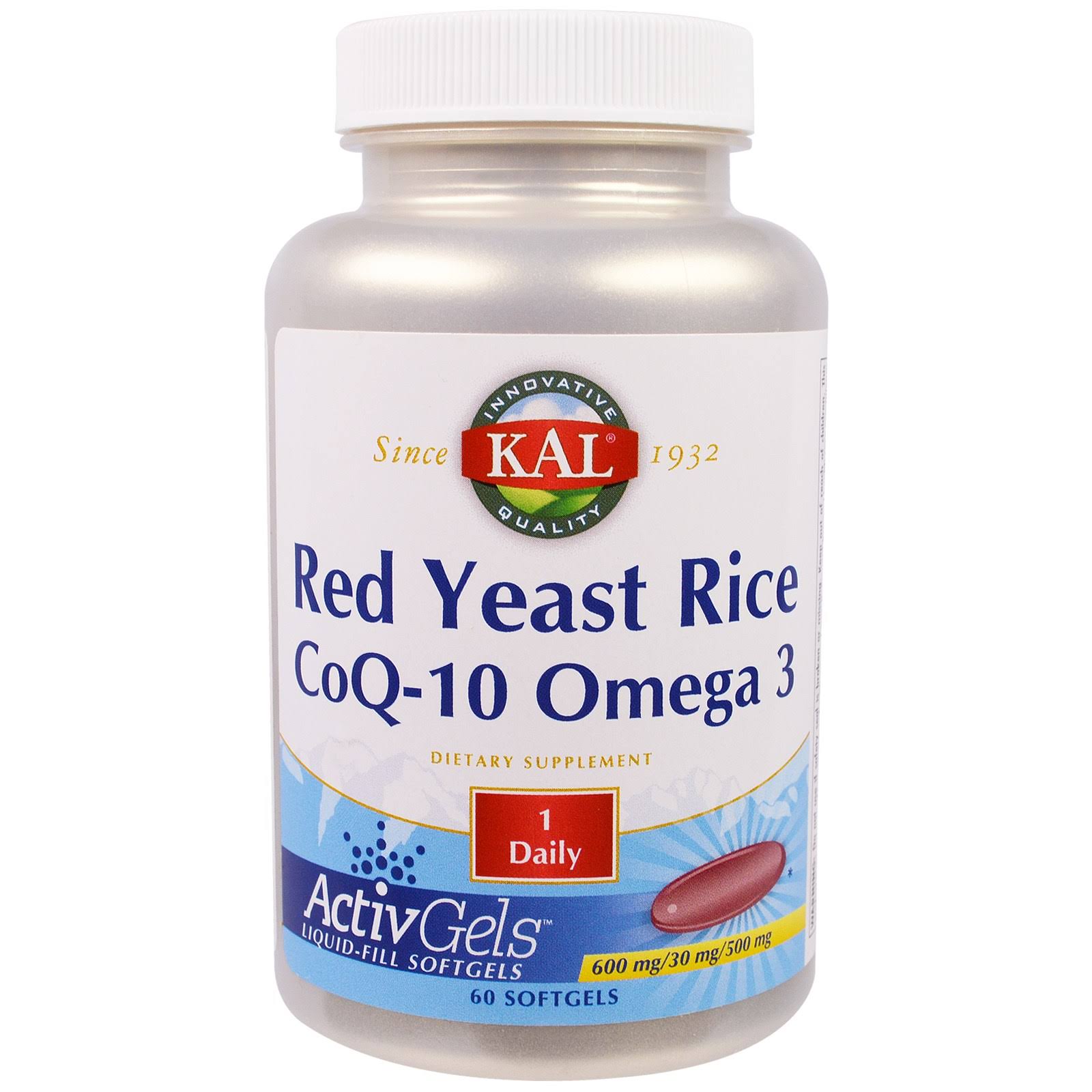 Kal Red Yeast Rice Coq-10 Omega 3 Supplement - 60 Softgels, 600/30/500mg