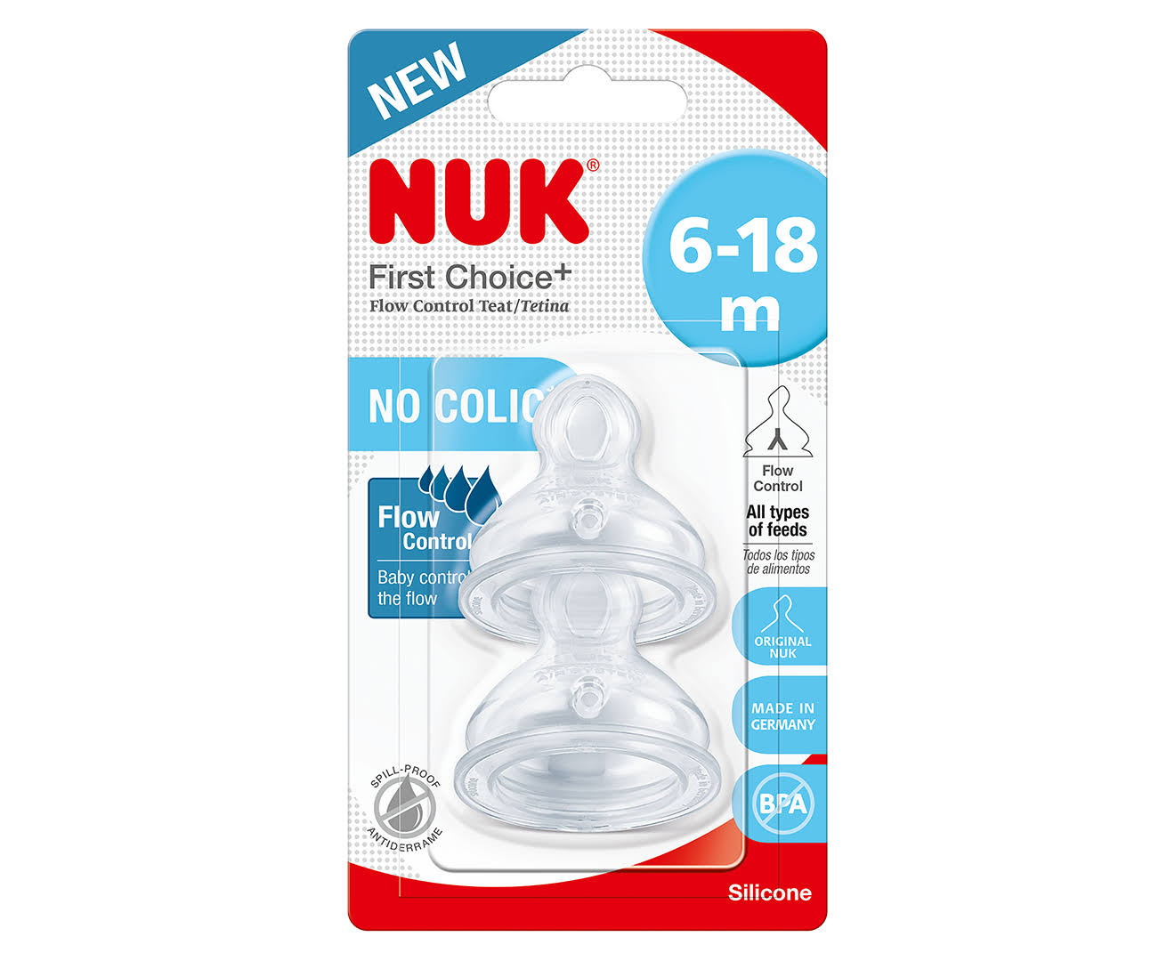 NUK First Choice Latex Teat 6-18m Large 2Pk 