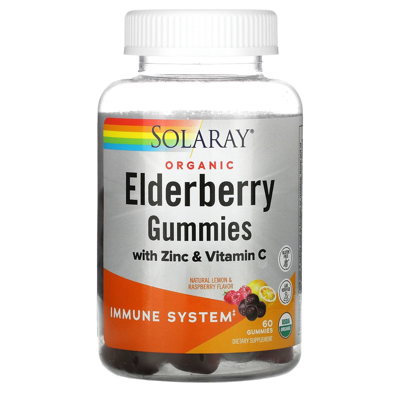 Solaray Organic Elderberry Gummies with Zinc & Vitamin C Natural Lemon & Raspberry 60 Gummies