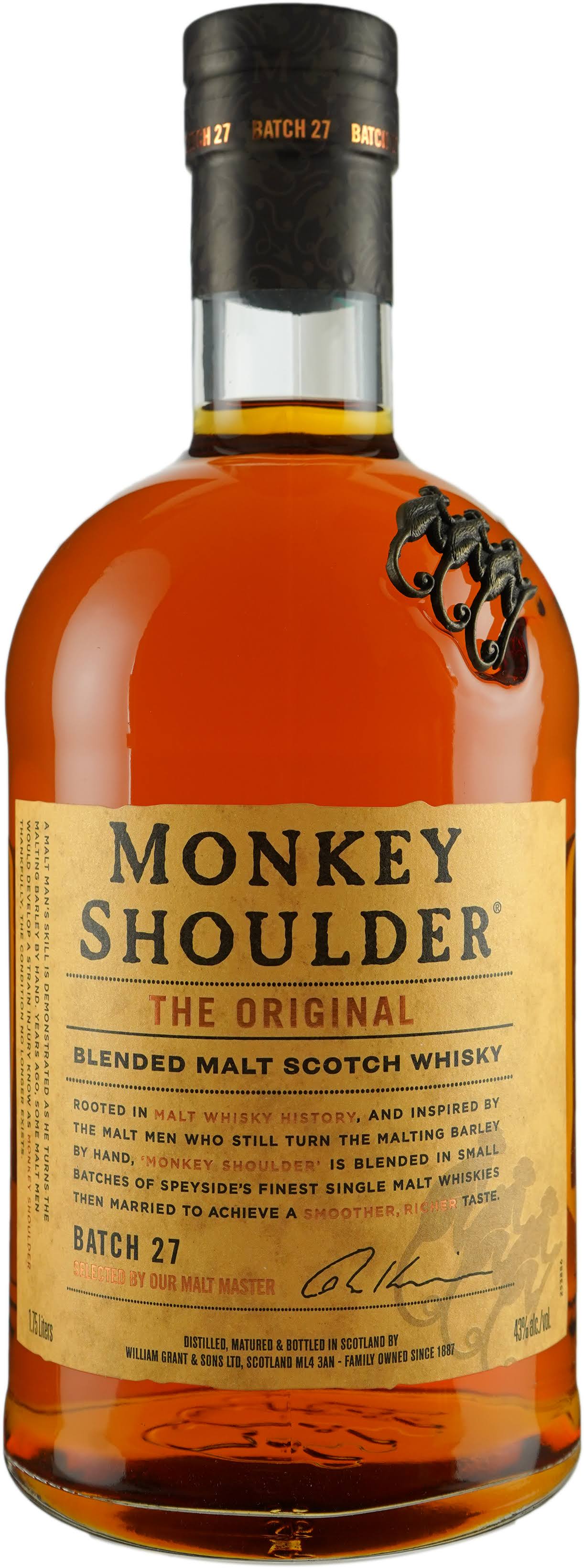 Monkey Shoulder Scotch Whisky, Blended Malt, The Original, Batch 27 - 1.75 liters