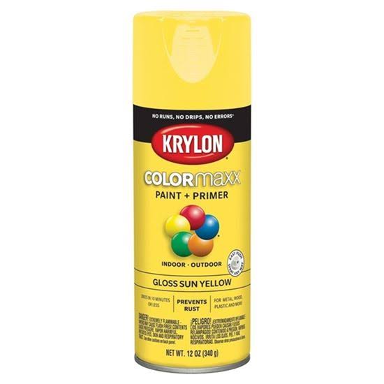 Krylon COLORmaxx K05541007 Spray Paint, Gloss, Sun Yellow, 12 oz Aerosol Can