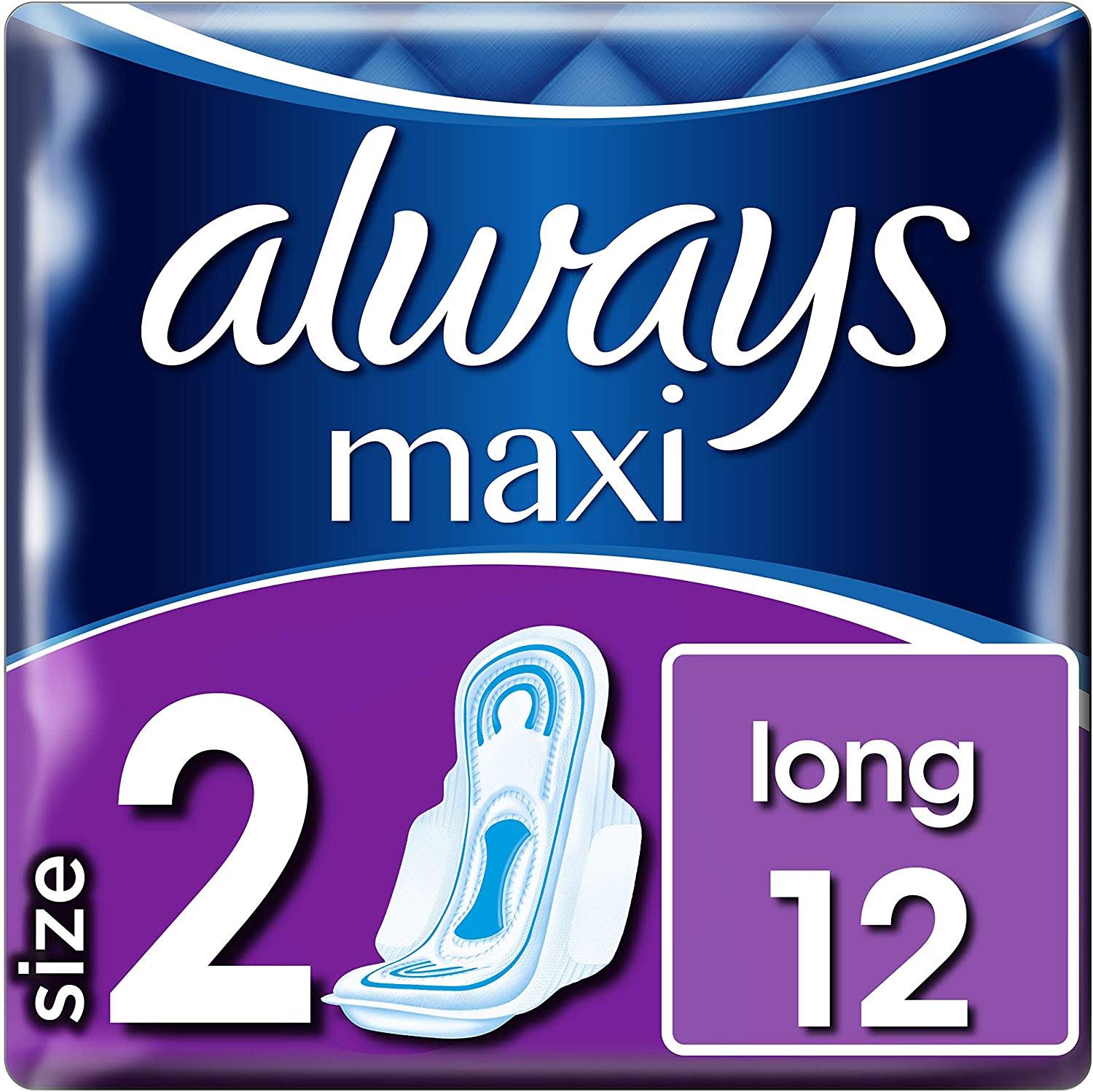 Always Maxi Long Sanitary Towels - with Wings, 12 Pads