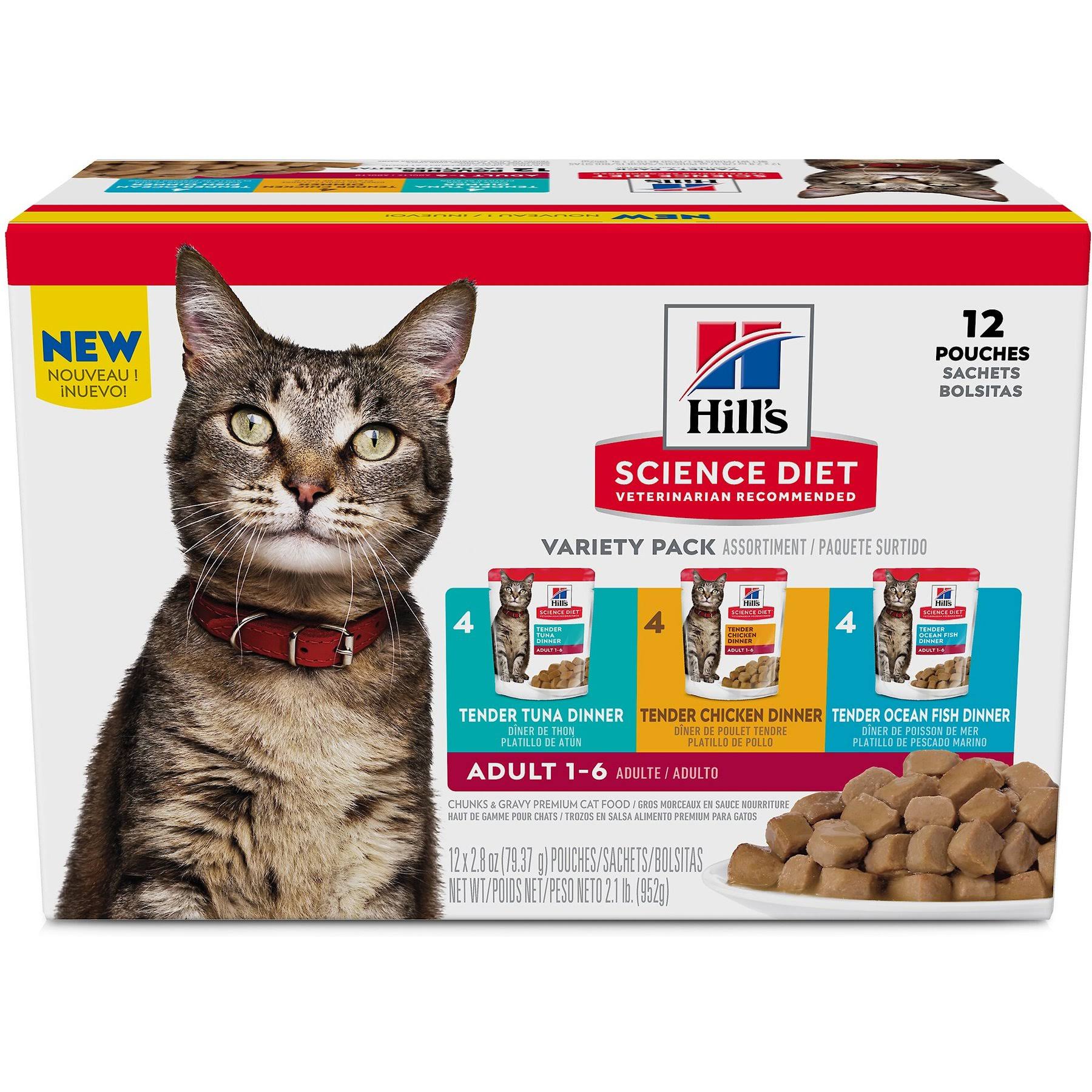 Hill's Science Diet Adult Tender Dinner Variety Pack Cat Food, 2.8-oz Pouch, Case of 12