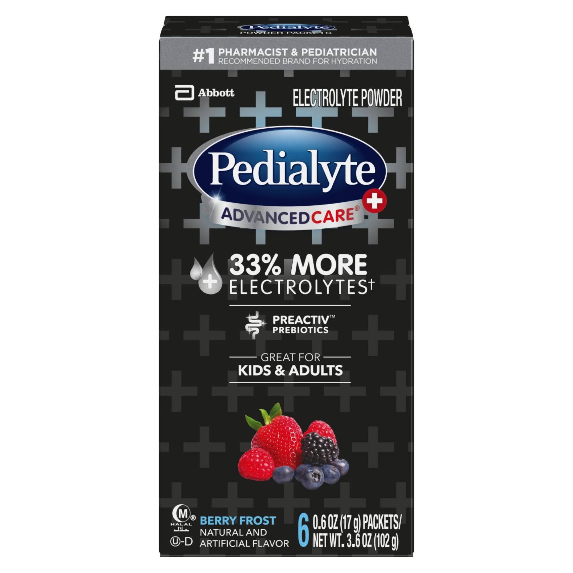 Pedialyte Advanced Care+ Electrolyte Powder, Berry Frost - 6 pack, 0.6 oz packets