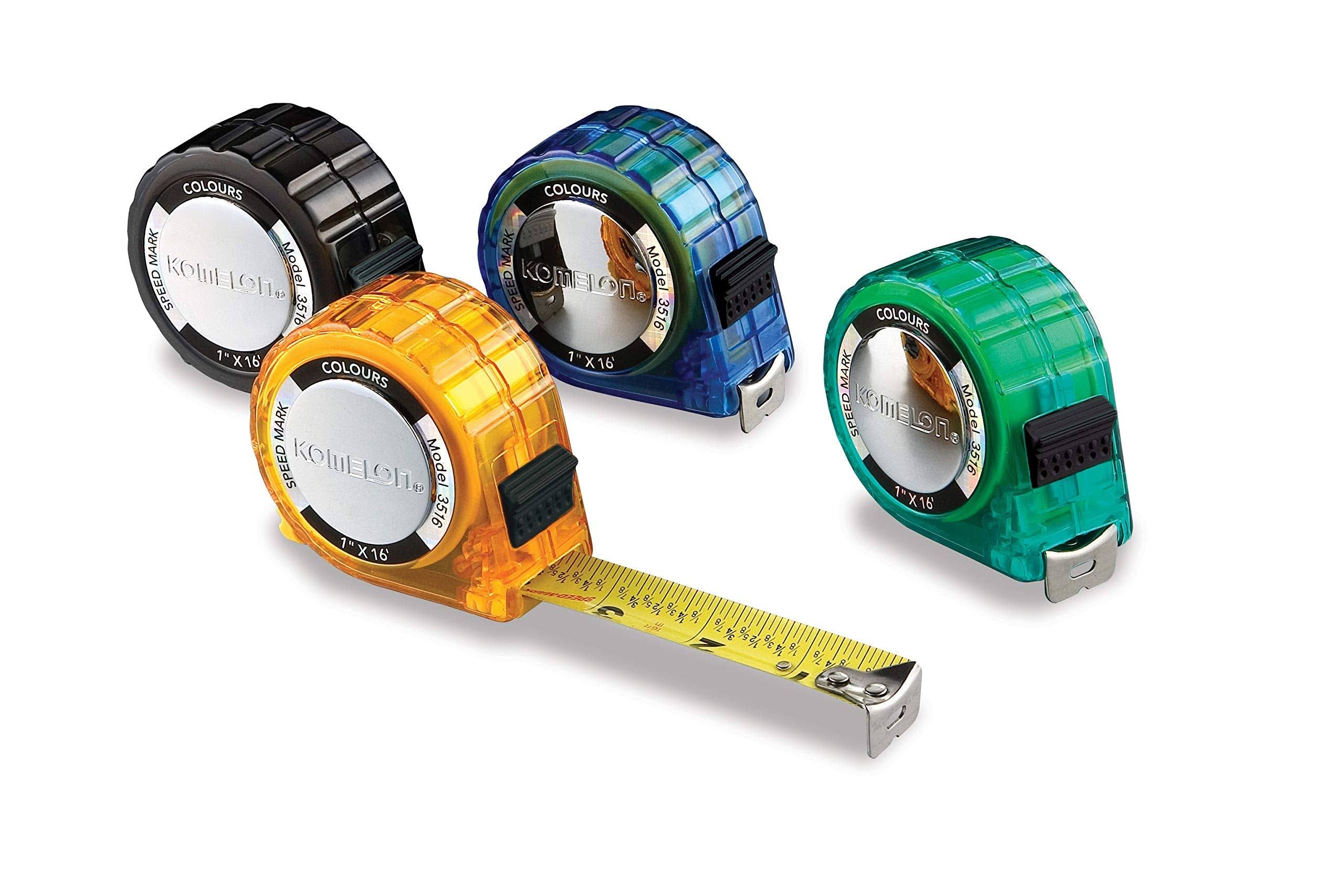 Komelon Colours Tape Measure with Acrylic Coated Steel Blade - 16ft x 1in, Assorted Colors