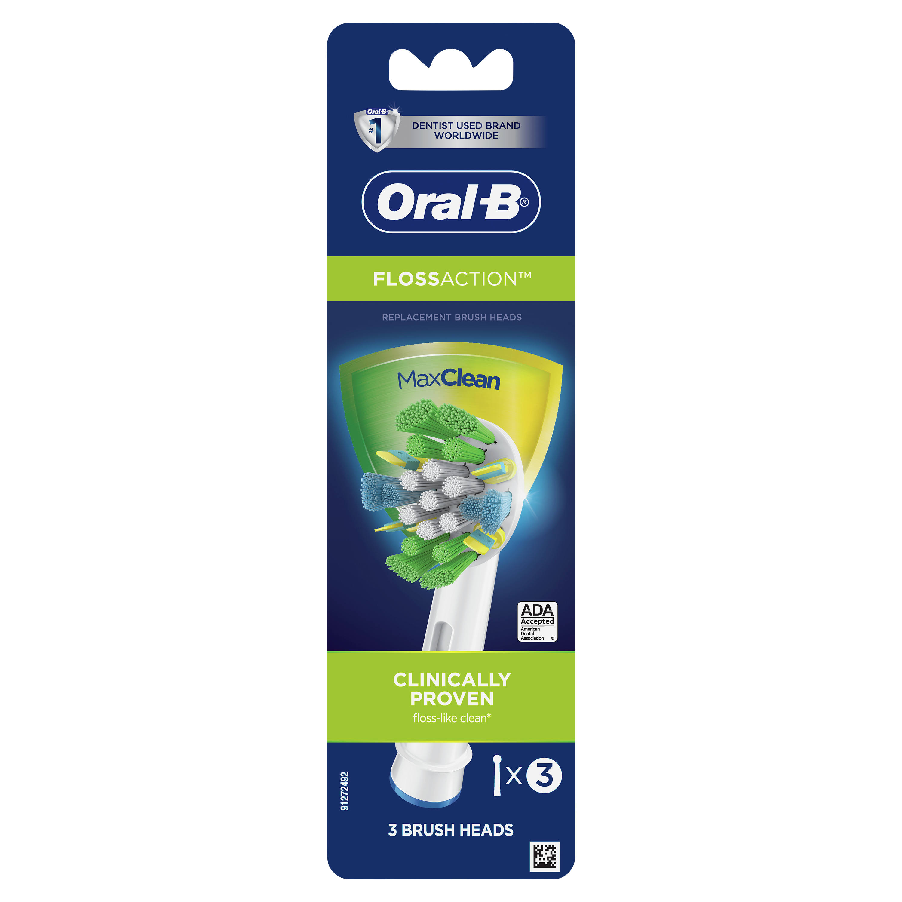 Oral B FlossAction Electric Toothbrush Replacement Brush Heads - x3