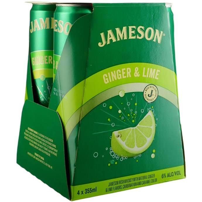 Jameson Irish Whiskey, Ginger & Lime - 4 pack, 12 fl oz cans