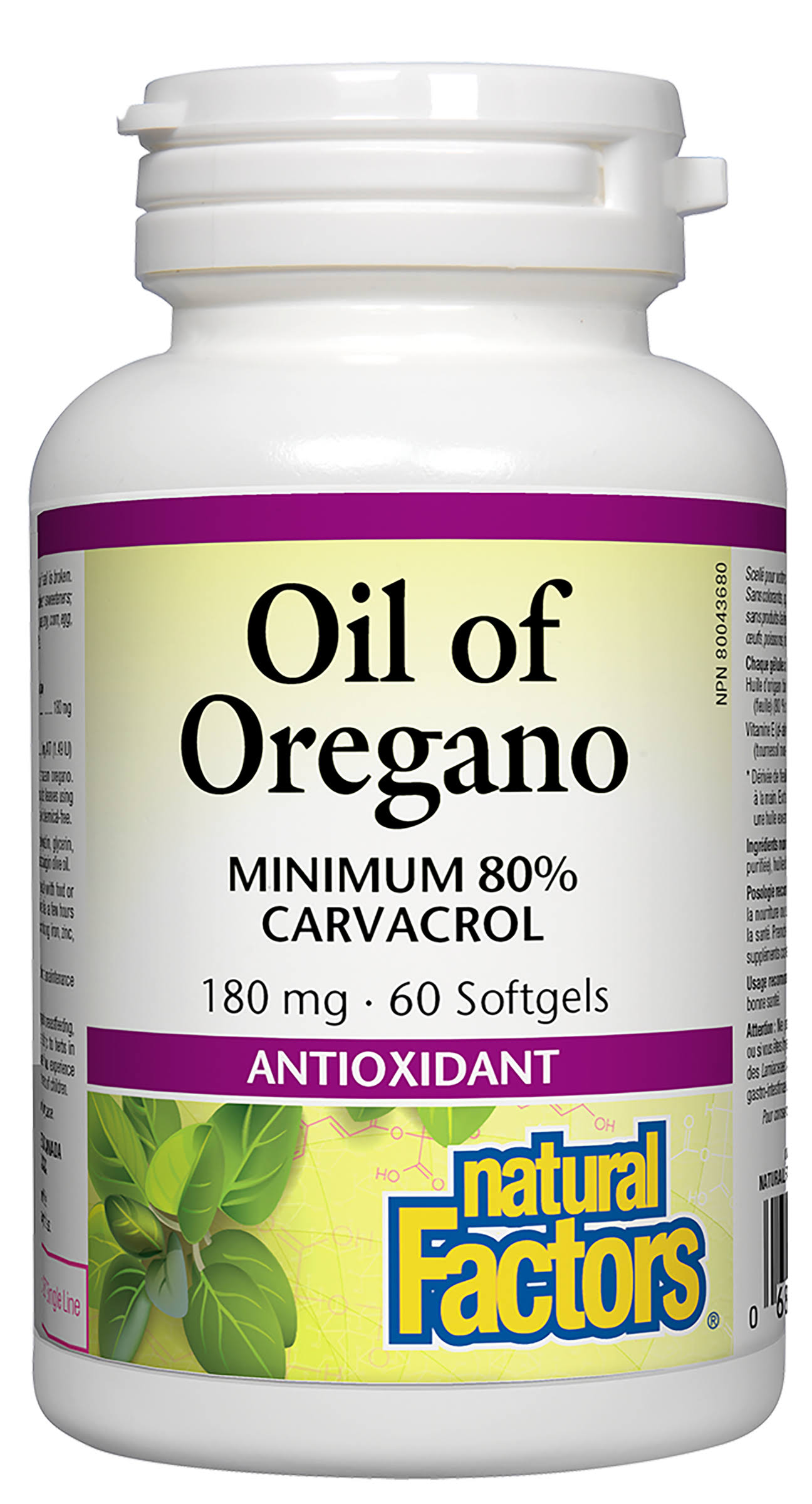 Natural Factors Oil of Oregano - 180 mg, 60 softgels