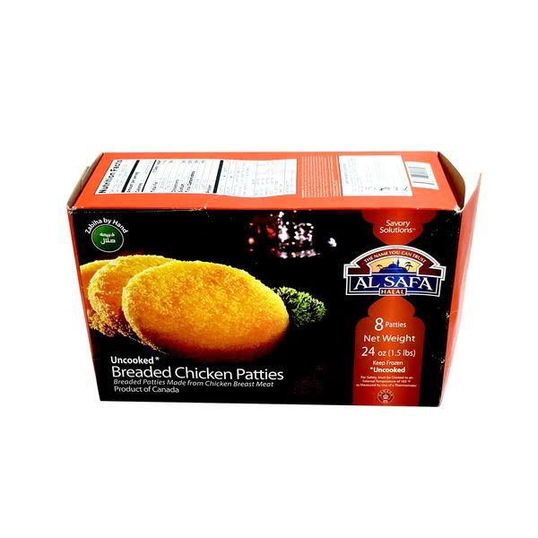 Al Safa Halal Chicken Patties, Uncooked - 8 breaded patties, 24 oz