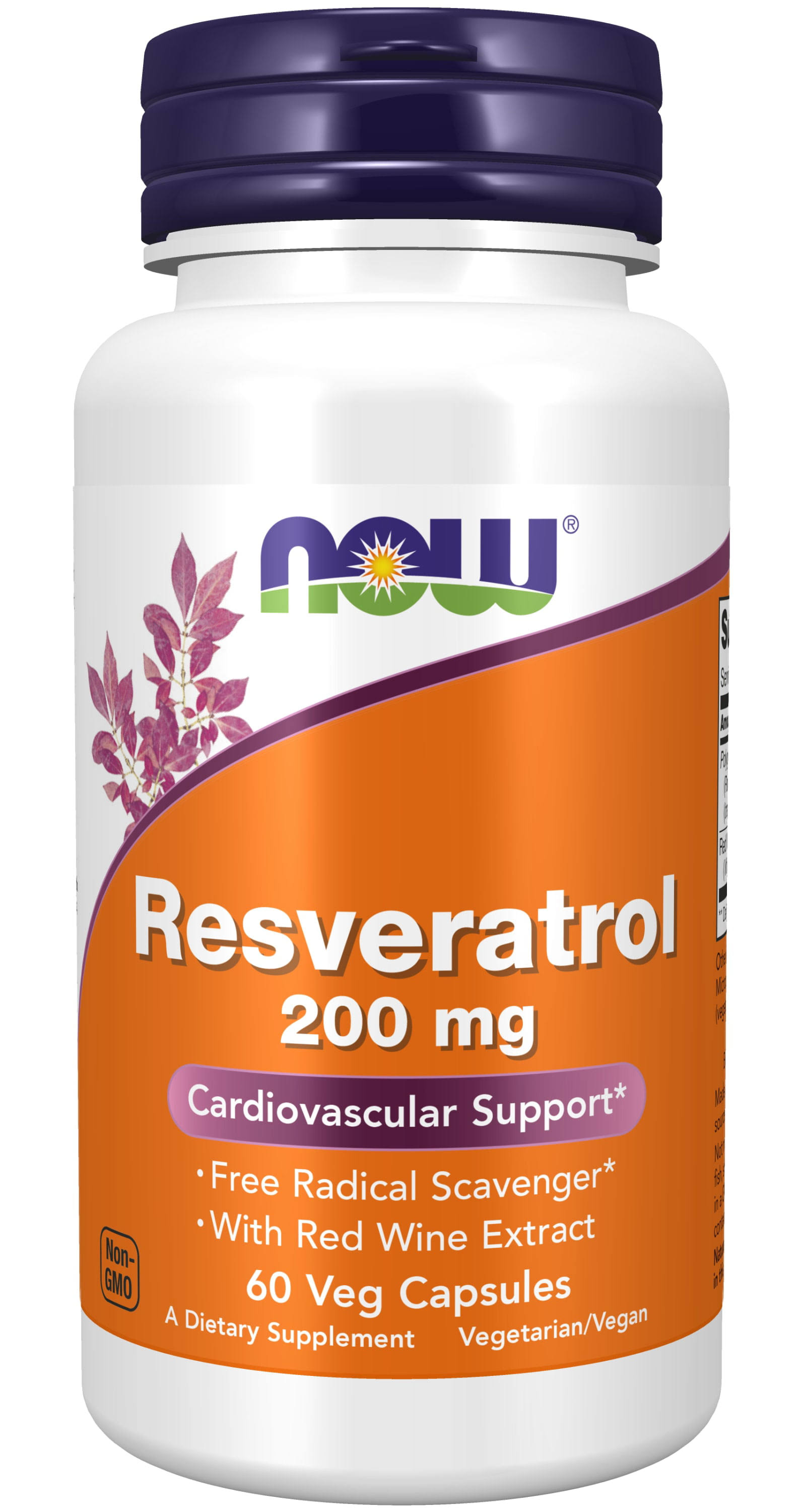Now Natural Resveratrol - 200mg, 60 Veg Capsules