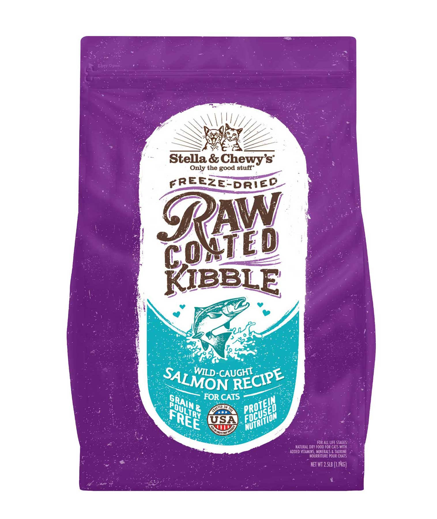 Stella & Chewy's Raw Coated Kibble Wild-Caught Salmon Recipe Grain-Free Freeze-Dried Cat Food 5 LB