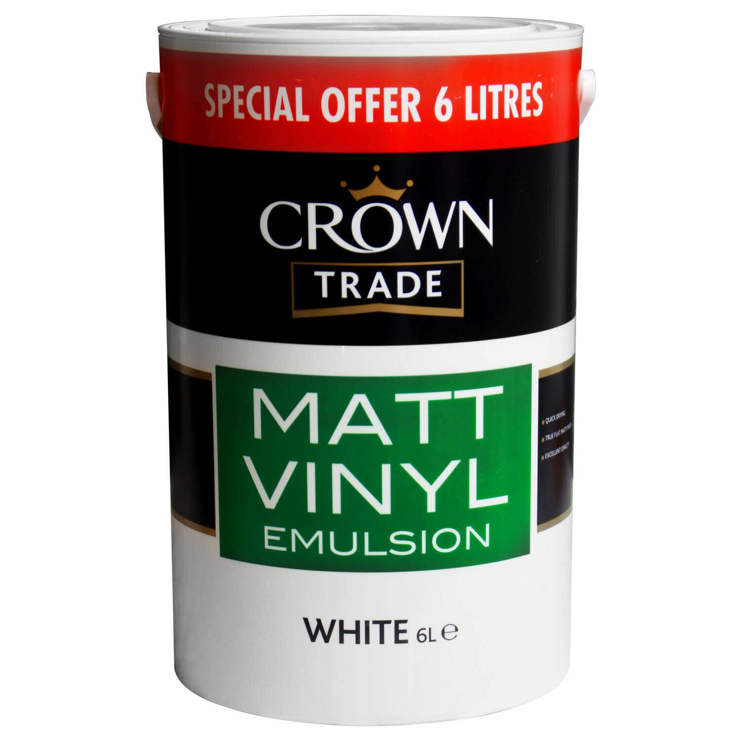 Crown 6 Litre White Matt Vinyl Emulsion Durable Walls Ceilings Paint